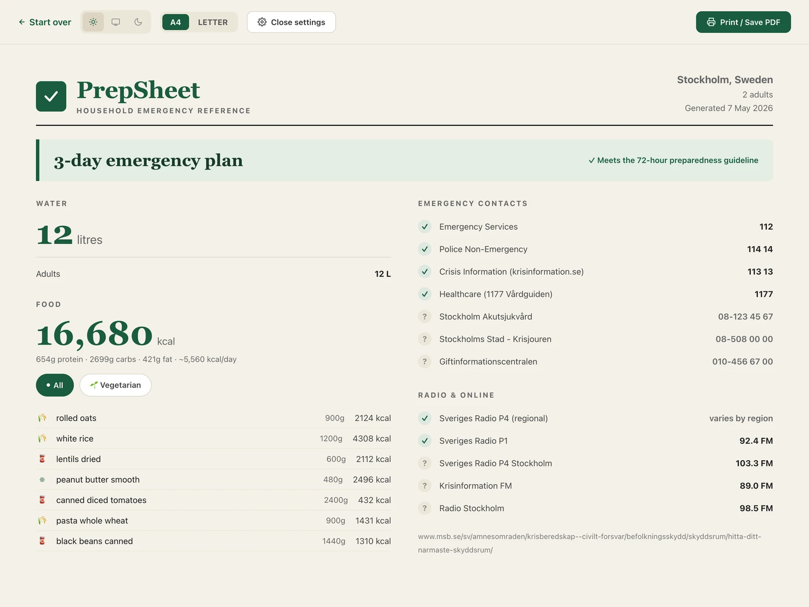 PrepSheet screenshot